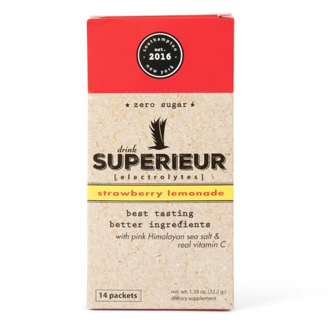 Superieur Electrolytes–Plant Based Electrolyte Supplement w/Sea Minerals for Hydration & Recovery–Keto Friendly, Non-GMO, Zero Sugar, Vegan Healthy Sports Drink Powder–Strawberry Lemon(70 Serv)