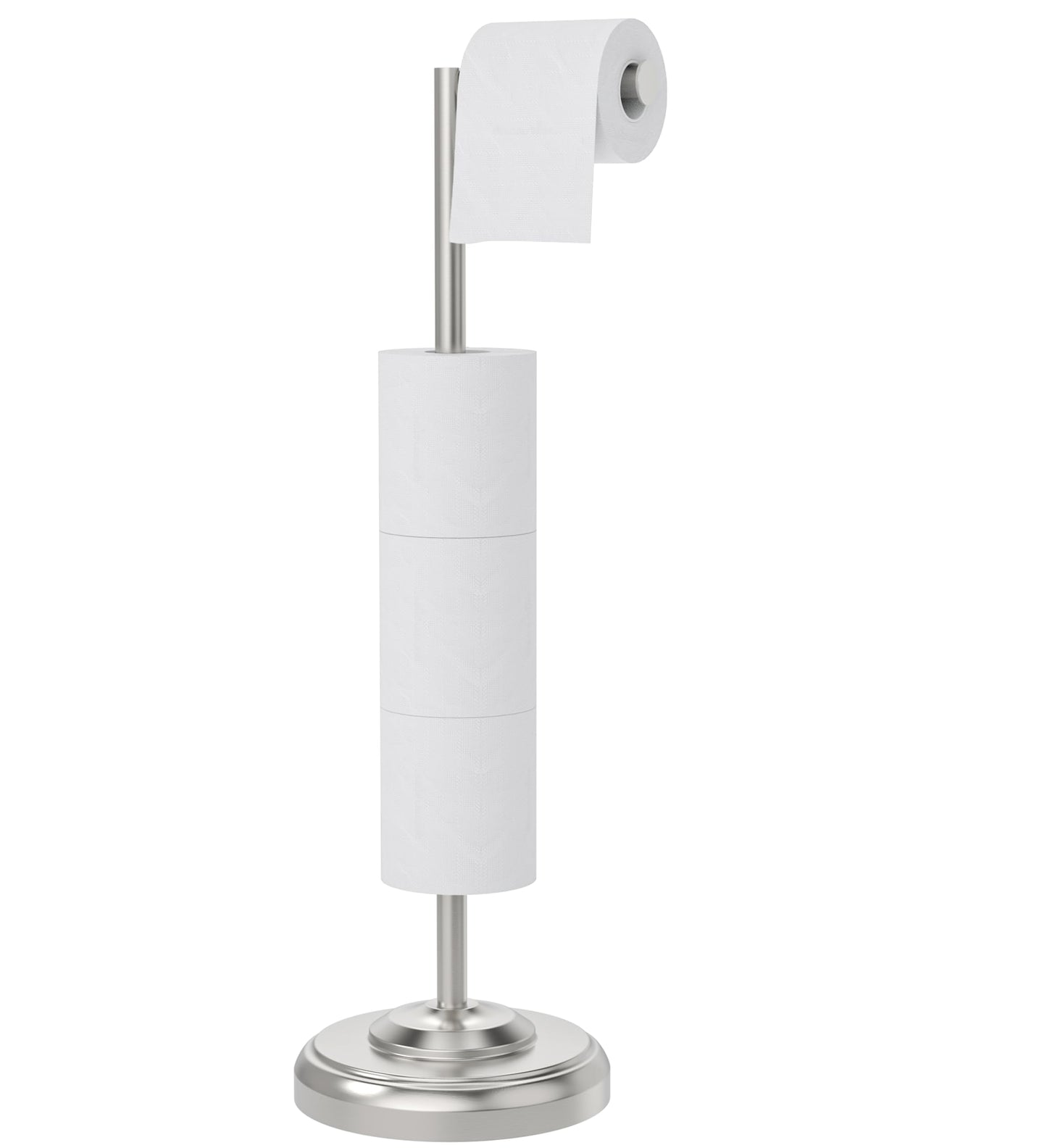 Toilet Paper Holder Stand, Brushed Nickel Toilet Paper Holder Free Standing, Post Pivoting Design & Stable Weighted Base SUS304 Stainless Steel for Bathroom(Mega Roll)
