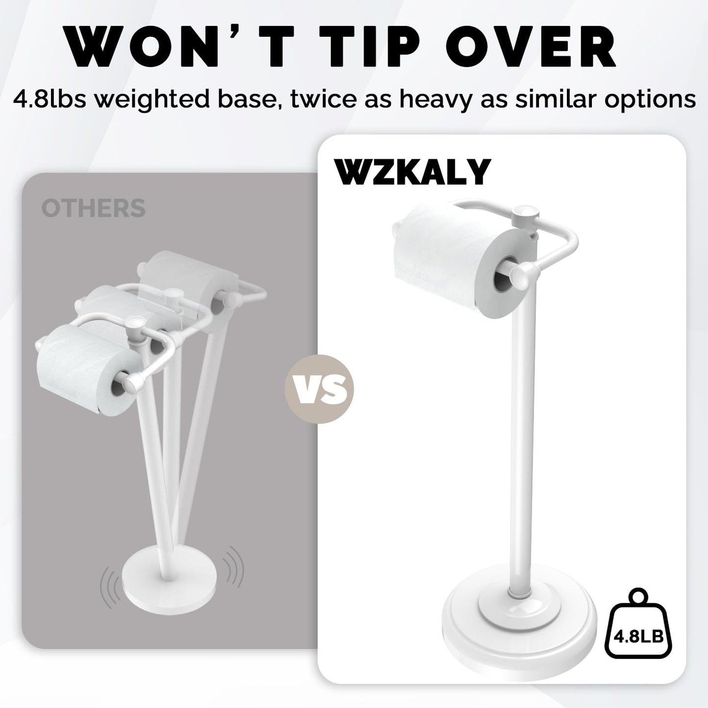 Toilet Paper Holder Stand, Brushed Nickel Toilet Paper Holder Free Standing, Post Pivoting Design & Stable Weighted Base SUS304 Stainless Steel for Bathroom(Mega Roll)