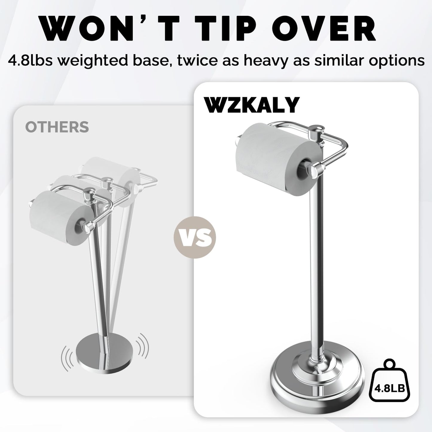Toilet Paper Holder Stand, Brushed Nickel Toilet Paper Holder Free Standing, Post Pivoting Design & Stable Weighted Base SUS304 Stainless Steel for Bathroom(Mega Roll)