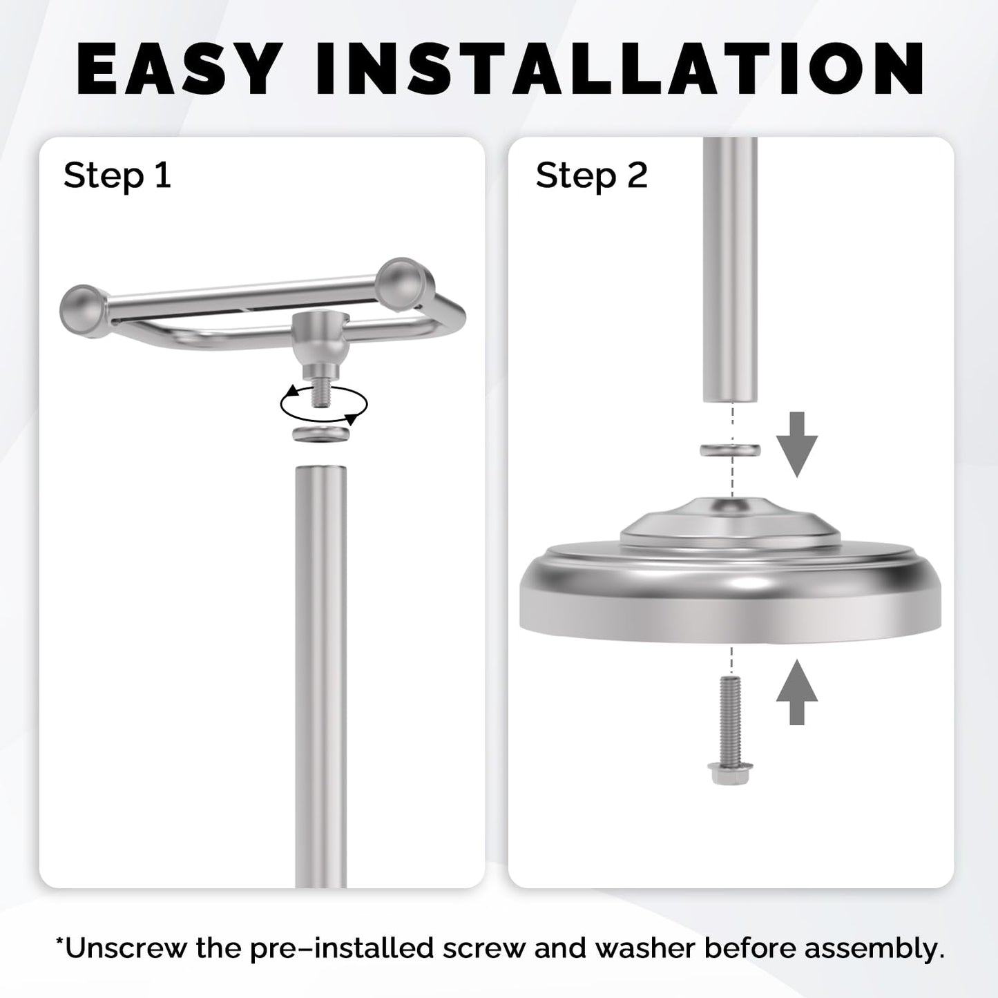 Toilet Paper Holder Stand, Brushed Nickel Toilet Paper Holder Free Standing, Post Pivoting Design & Stable Weighted Base SUS304 Stainless Steel for Bathroom(Mega Roll)