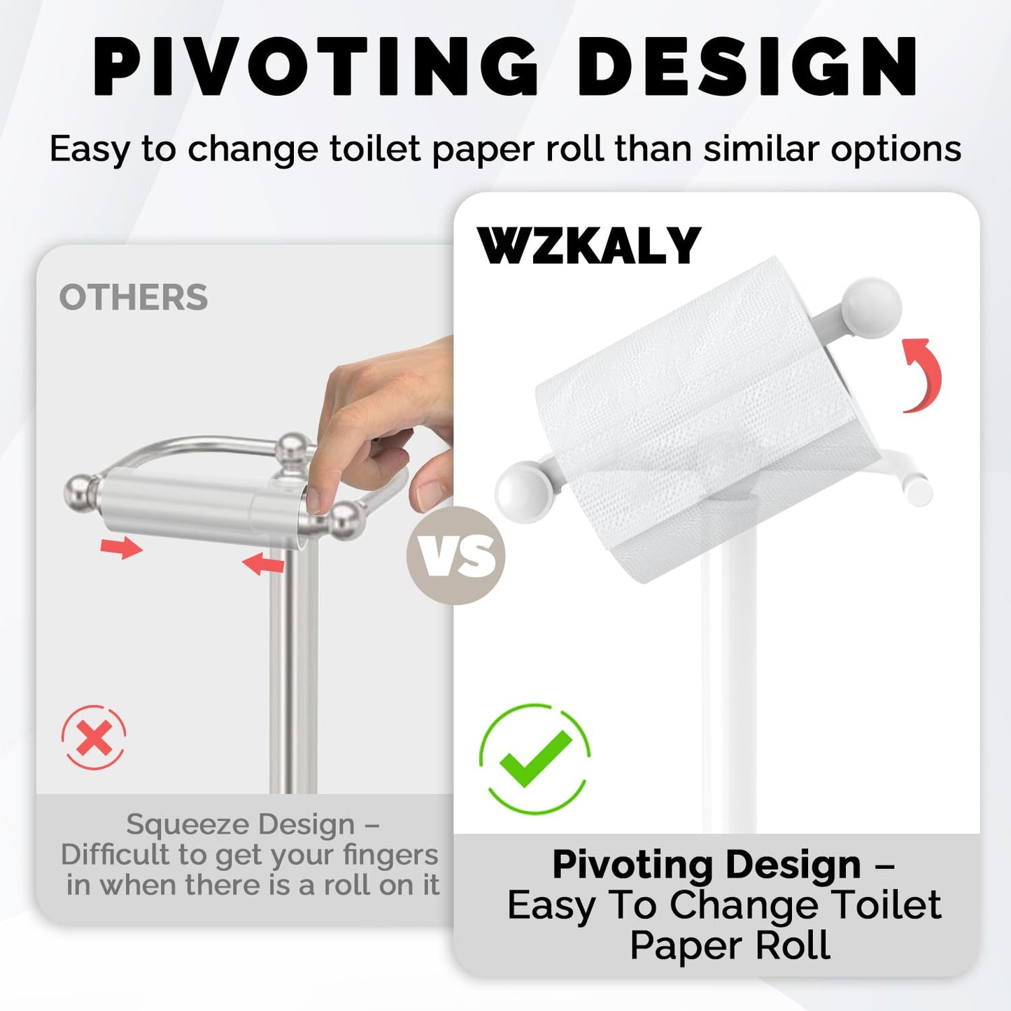 Toilet Paper Holder Stand, Brushed Nickel Toilet Paper Holder Free Standing, Post Pivoting Design & Stable Weighted Base SUS304 Stainless Steel for Bathroom(Mega Roll)
