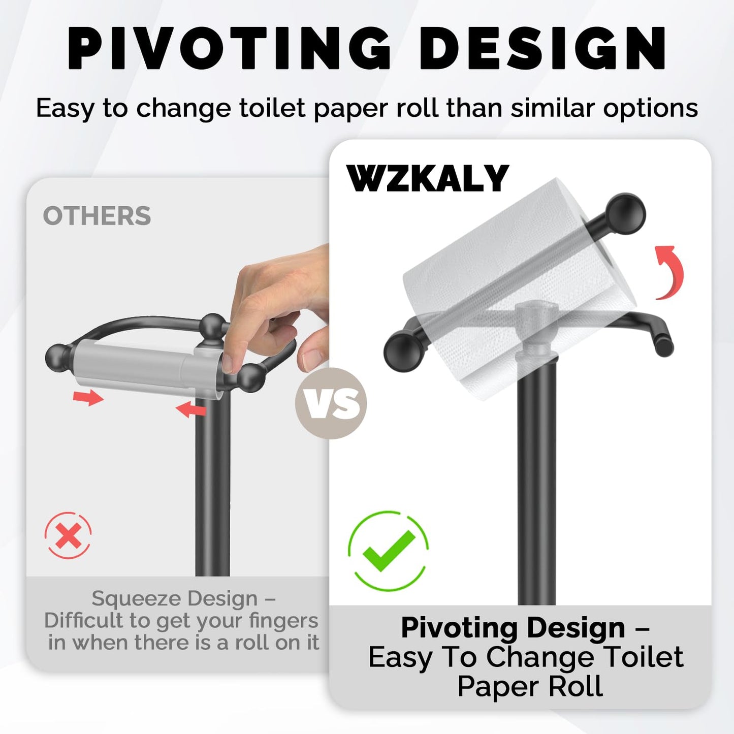 Toilet Paper Holder Stand, Brushed Nickel Toilet Paper Holder Free Standing, Post Pivoting Design & Stable Weighted Base SUS304 Stainless Steel for Bathroom(Mega Roll)