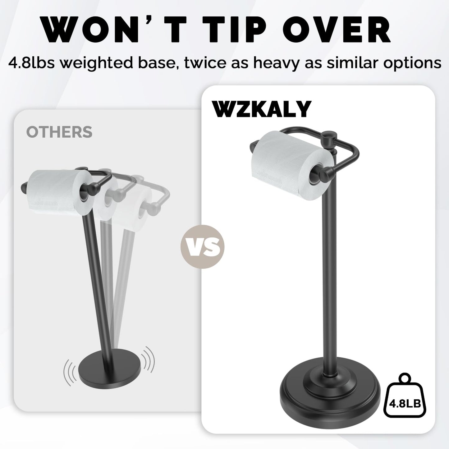 Toilet Paper Holder Stand, Brushed Nickel Toilet Paper Holder Free Standing, Post Pivoting Design & Stable Weighted Base SUS304 Stainless Steel for Bathroom(Mega Roll)
