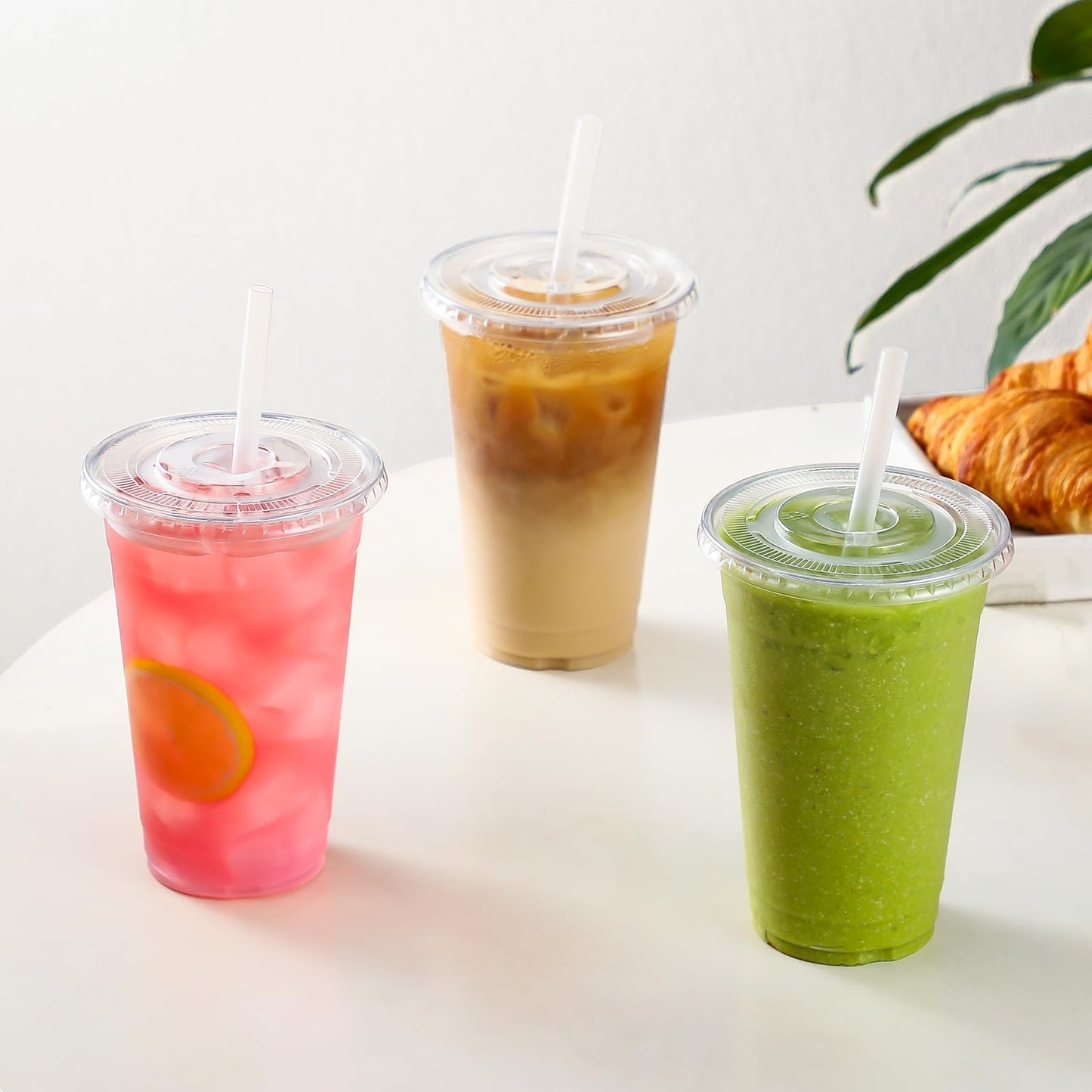 AOZITA 100 Pack, 16 Oz Plastic Cups With Lids and Straws, Iced Coffee Cups With Lids Disposable Clear Cups With Lids - for Iced Coffee, Smoothie, Milkshake and Cold Drinks