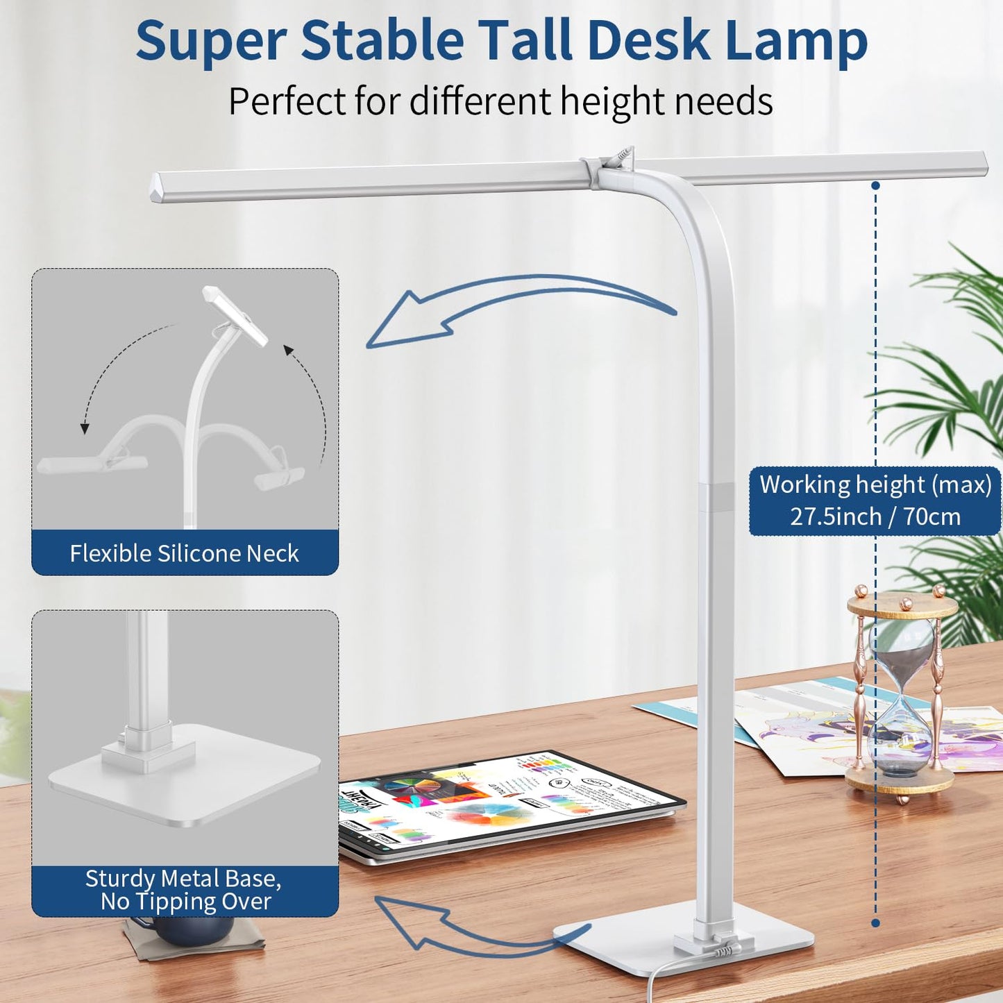 KableRika Desk Lamp, 24W Brightest LED Desk Lamp For Home Office, 31.5" Wide Dimmable Architect Task Lamp With Base,Eye Protection Modern Tall Desk Light For Workbench Office Lighting Computer Working