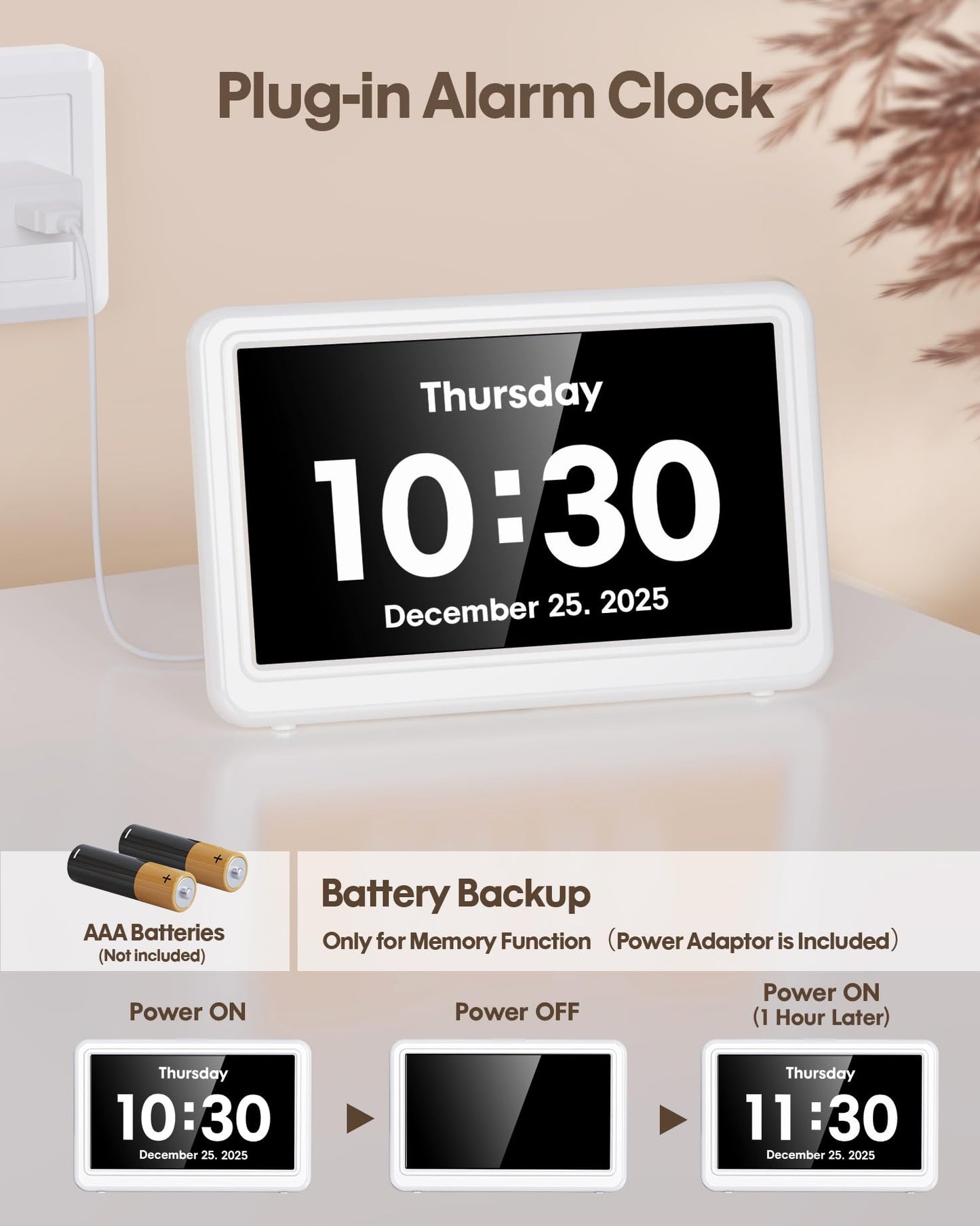 Clock with Day and Date for Elderly, 7" Large Display Digital Calendar Day Clock with 20 Custom Alarms and Medicine Reminders, 12 Display Modes, Dimmable Dementia Alzheimers Clocks for Seniors