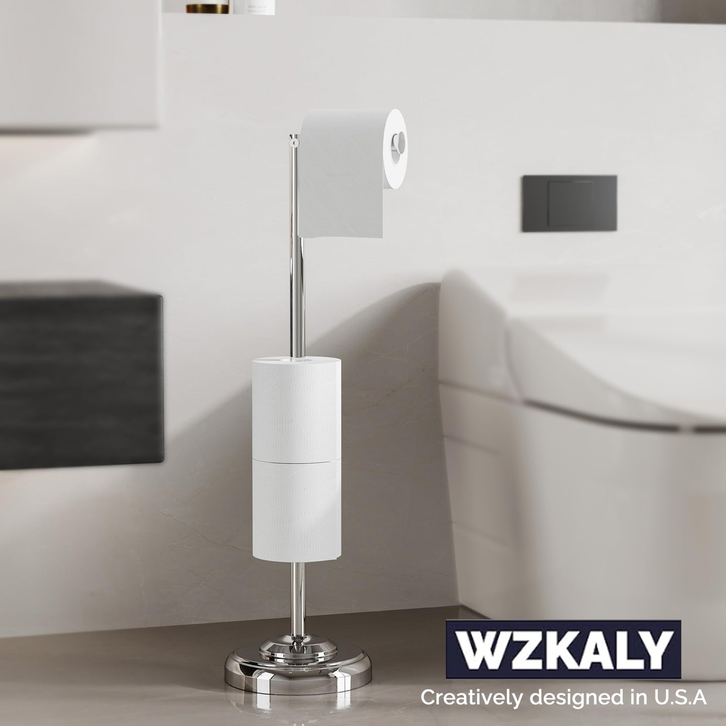 Toilet Paper Holder Stand, Brushed Nickel Toilet Paper Holder Free Standing, Post Pivoting Design & Stable Weighted Base SUS304 Stainless Steel for Bathroom(Mega Roll)