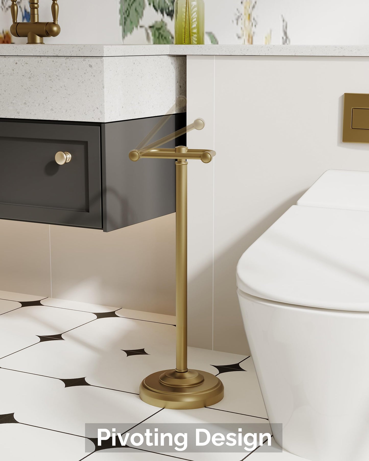 Toilet Paper Holder Stand, Brushed Nickel Toilet Paper Holder Free Standing, Post Pivoting Design & Stable Weighted Base SUS304 Stainless Steel for Bathroom(Mega Roll)