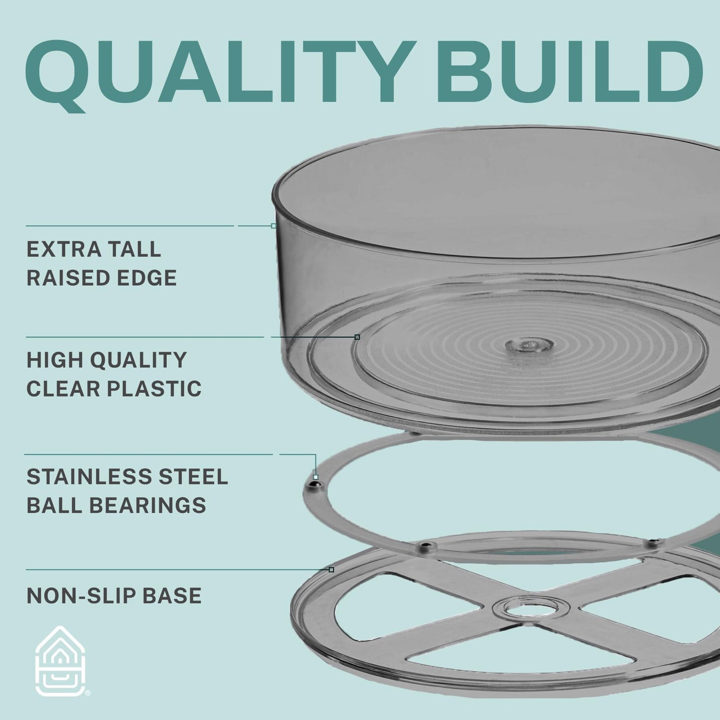Home Intuition Round Plastic Clear Lazy Susan Turntable Food Storage Container for Kitchen (9" Round, 1 Pack)