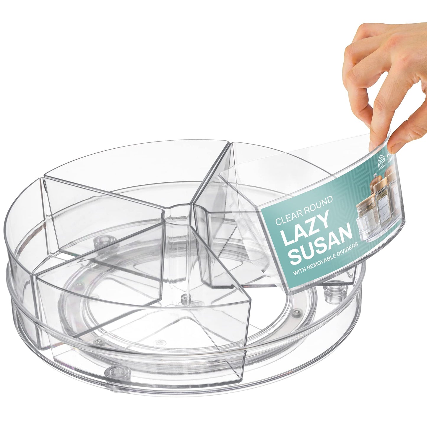 Home Intuition Round Plastic Clear Lazy Susan Turntable Food Storage Container for Kitchen (9" Round, 1 Pack)