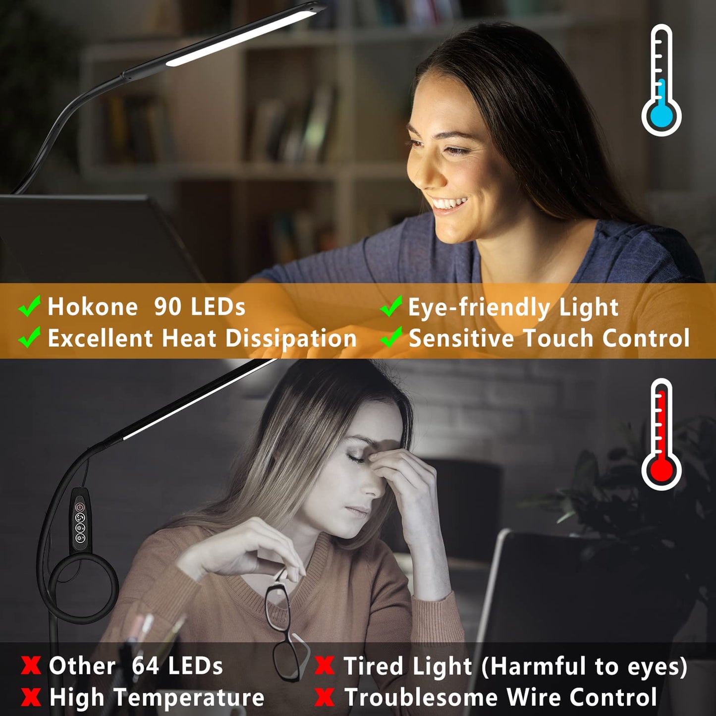 Desk Lamps for Home Office, 10W Clamp Lamp Dimmable Gooseneck Lamp Touch Control, Adjustable Desk Light for Workbench Tabletop (Black)