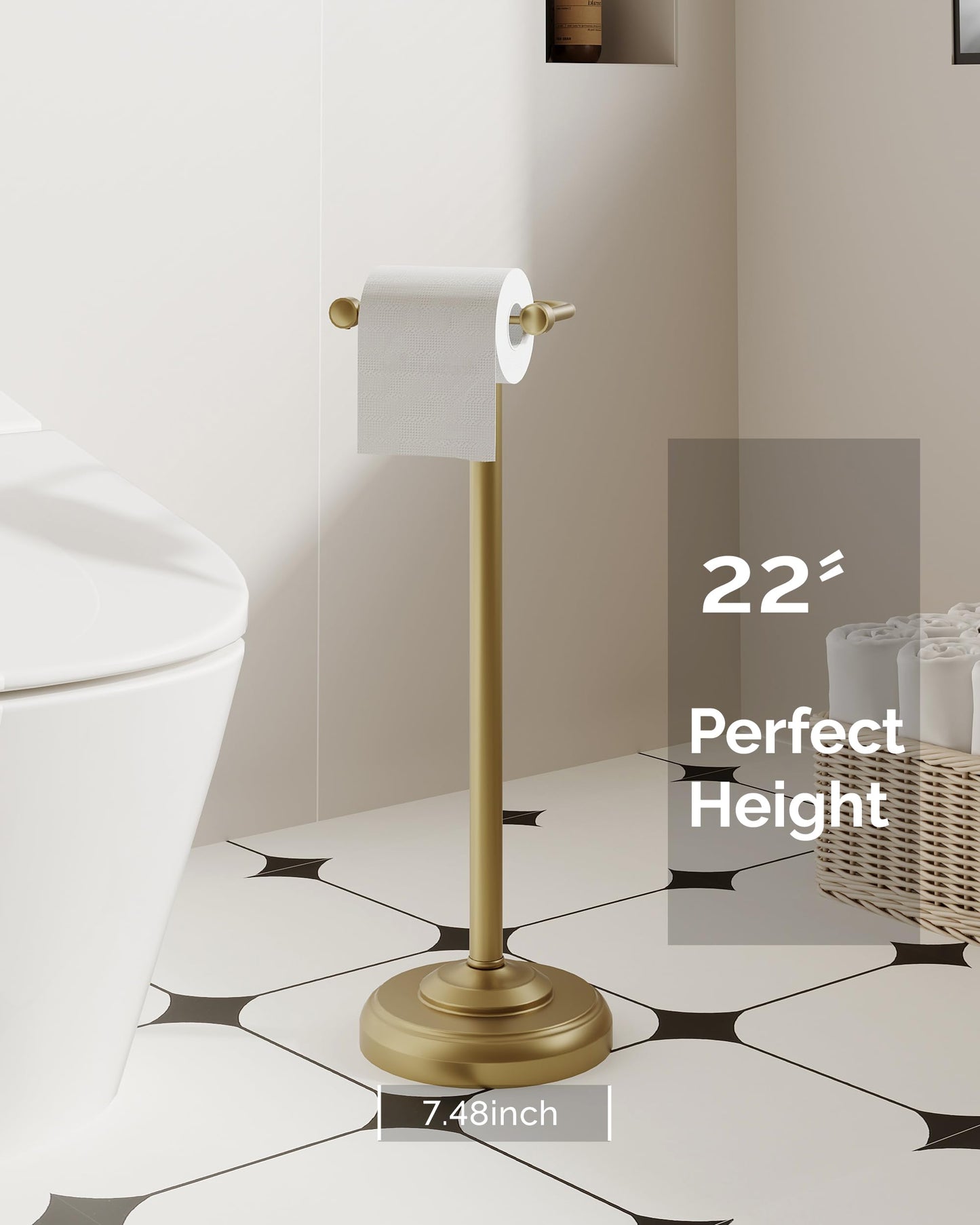 Toilet Paper Holder Stand, Brushed Nickel Toilet Paper Holder Free Standing, Post Pivoting Design & Stable Weighted Base SUS304 Stainless Steel for Bathroom(Mega Roll)