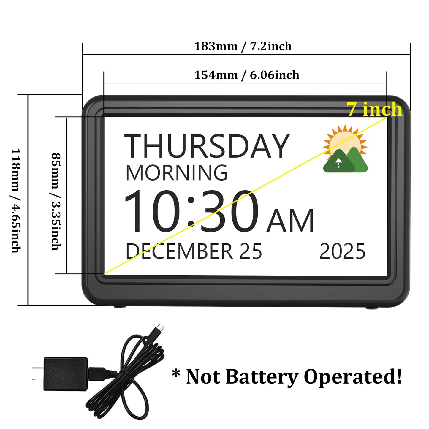 Clock with Day and Date for Elderly, 7" Large Display Digital Calendar Day Clock with 20 Custom Alarms and Medicine Reminders, 12 Display Modes, Dimmable Dementia Alzheimers Clocks for Seniors
