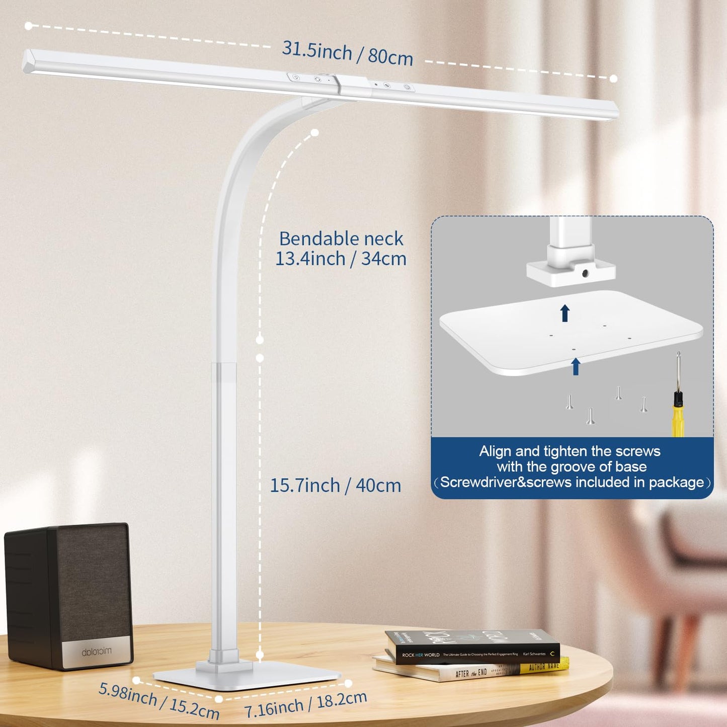 KableRika Desk Lamp, 24W Brightest LED Desk Lamp For Home Office, 31.5" Wide Dimmable Architect Task Lamp With Base,Eye Protection Modern Tall Desk Light For Workbench Office Lighting Computer Working