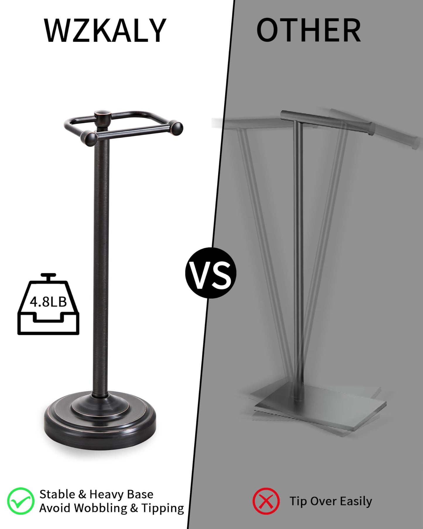 Toilet Paper Holder Stand, Brushed Nickel Toilet Paper Holder Free Standing, Post Pivoting Design & Stable Weighted Base SUS304 Stainless Steel for Bathroom(Mega Roll)