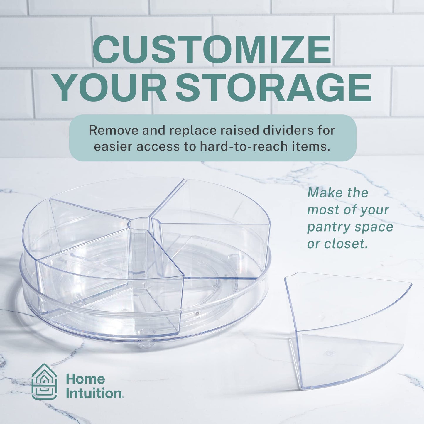 Home Intuition Round Plastic Clear Lazy Susan Turntable Food Storage Container for Kitchen (9" Round, 1 Pack)