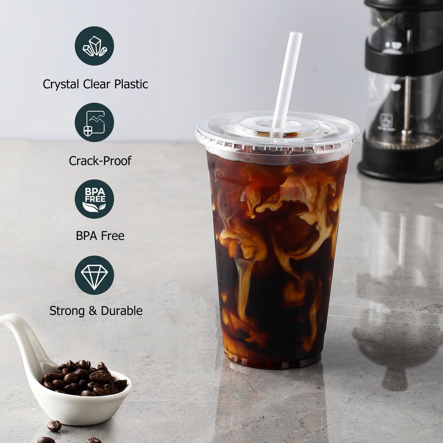 AOZITA 100 Pack, 16 Oz Plastic Cups With Lids and Straws, Iced Coffee Cups With Lids Disposable Clear Cups With Lids - for Iced Coffee, Smoothie, Milkshake and Cold Drinks