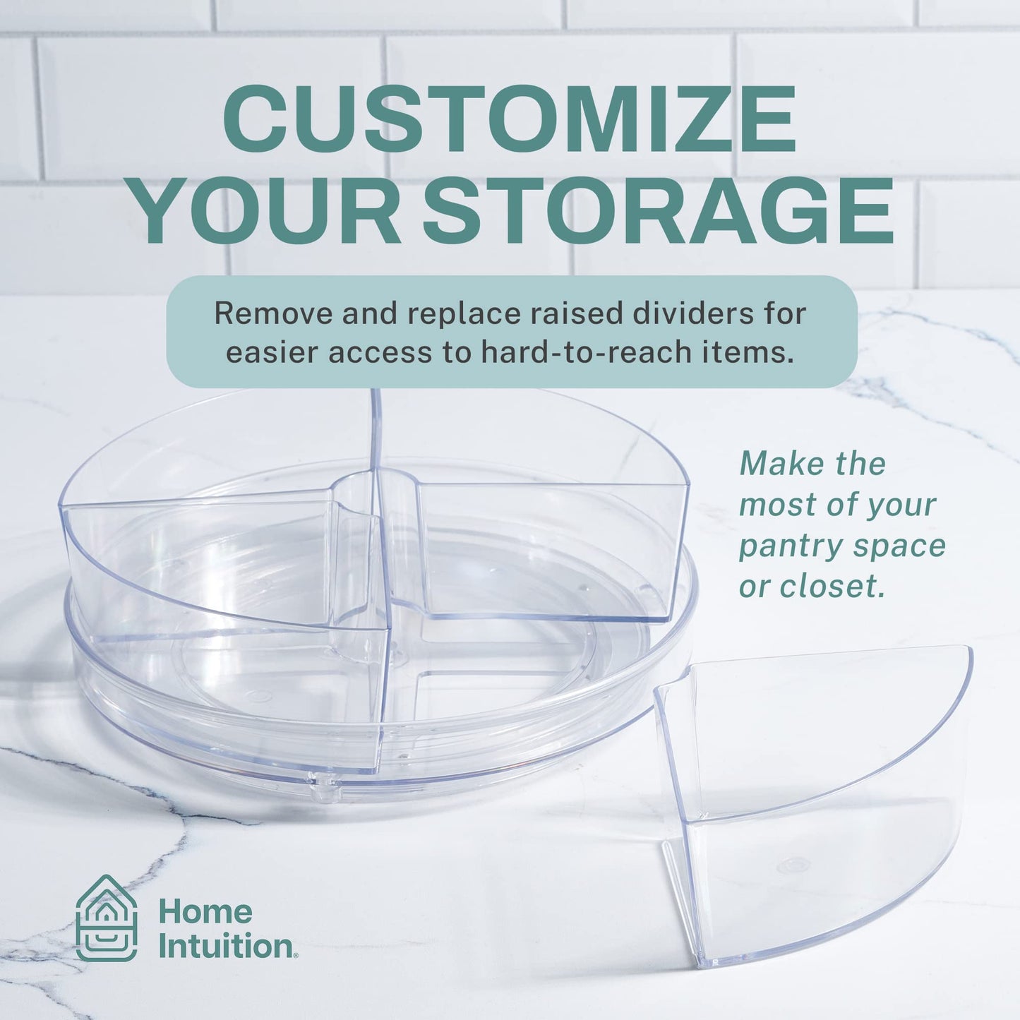 Home Intuition Round Plastic Clear Lazy Susan Turntable Food Storage Container for Kitchen (9" Round, 1 Pack)