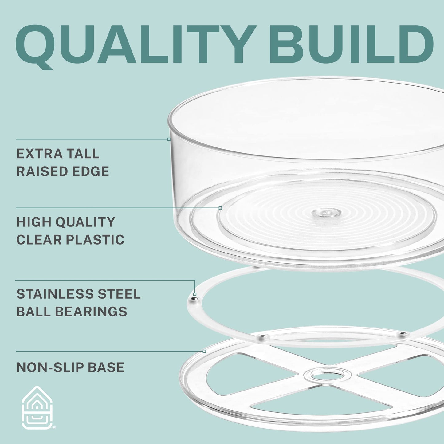 Home Intuition Round Plastic Clear Lazy Susan Turntable Food Storage Container for Kitchen (9" Round, 1 Pack)