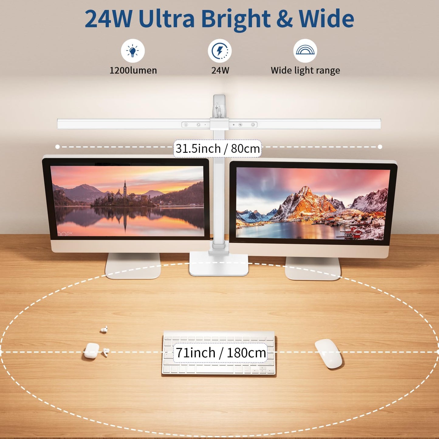 KableRika Desk Lamp, 24W Brightest LED Desk Lamp For Home Office, 31.5" Wide Dimmable Architect Task Lamp With Base,Eye Protection Modern Tall Desk Light For Workbench Office Lighting Computer Working
