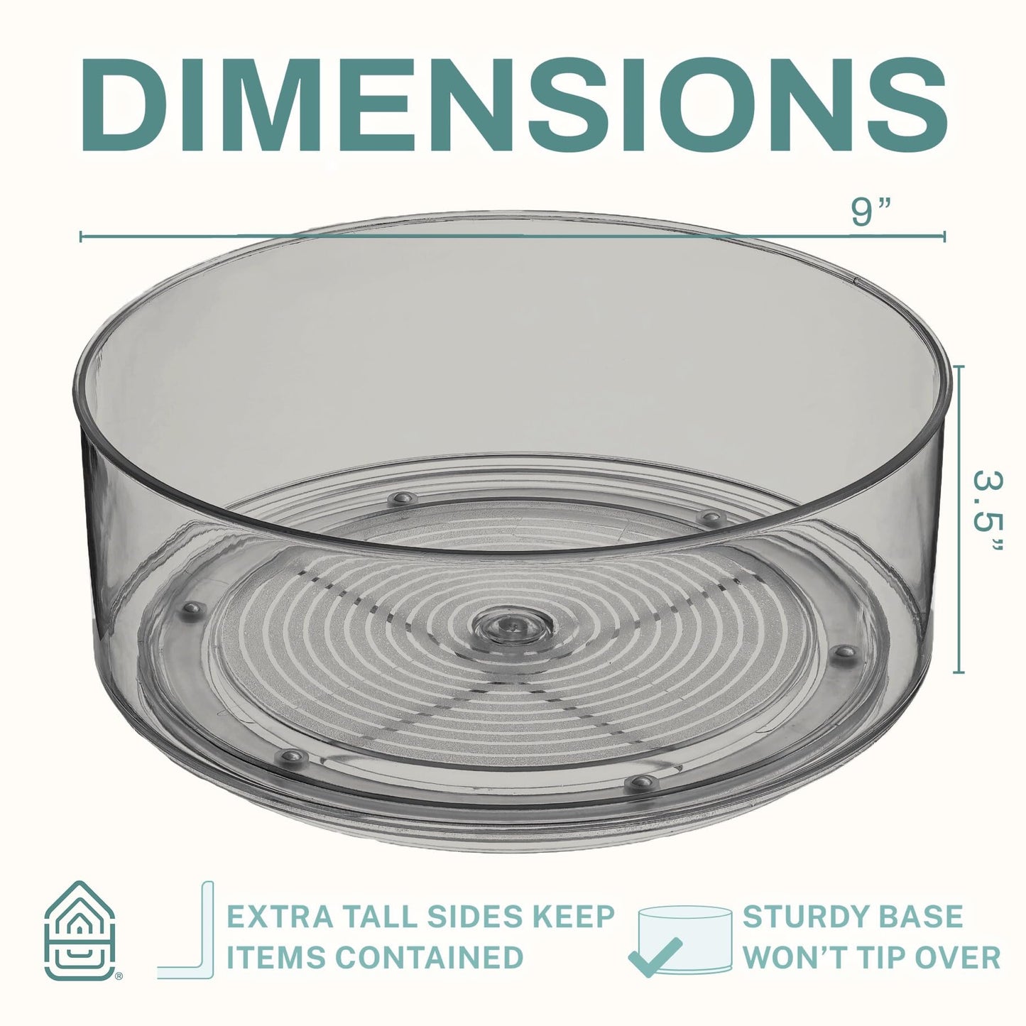 Home Intuition Round Plastic Clear Lazy Susan Turntable Food Storage Container for Kitchen (9" Round, 1 Pack)