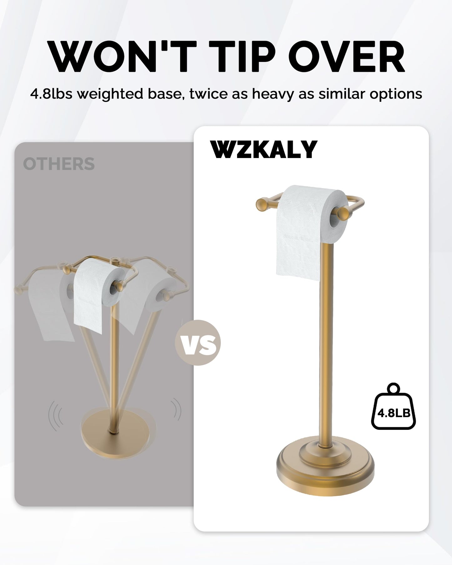 Toilet Paper Holder Stand, Brushed Nickel Toilet Paper Holder Free Standing, Post Pivoting Design & Stable Weighted Base SUS304 Stainless Steel for Bathroom(Mega Roll)
