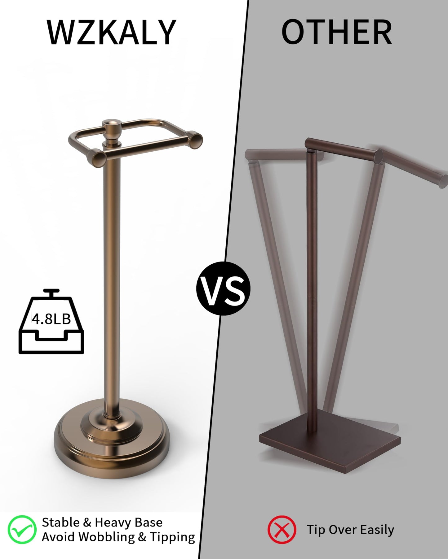 Toilet Paper Holder Stand, Brushed Nickel Toilet Paper Holder Free Standing, Post Pivoting Design & Stable Weighted Base SUS304 Stainless Steel for Bathroom(Mega Roll)