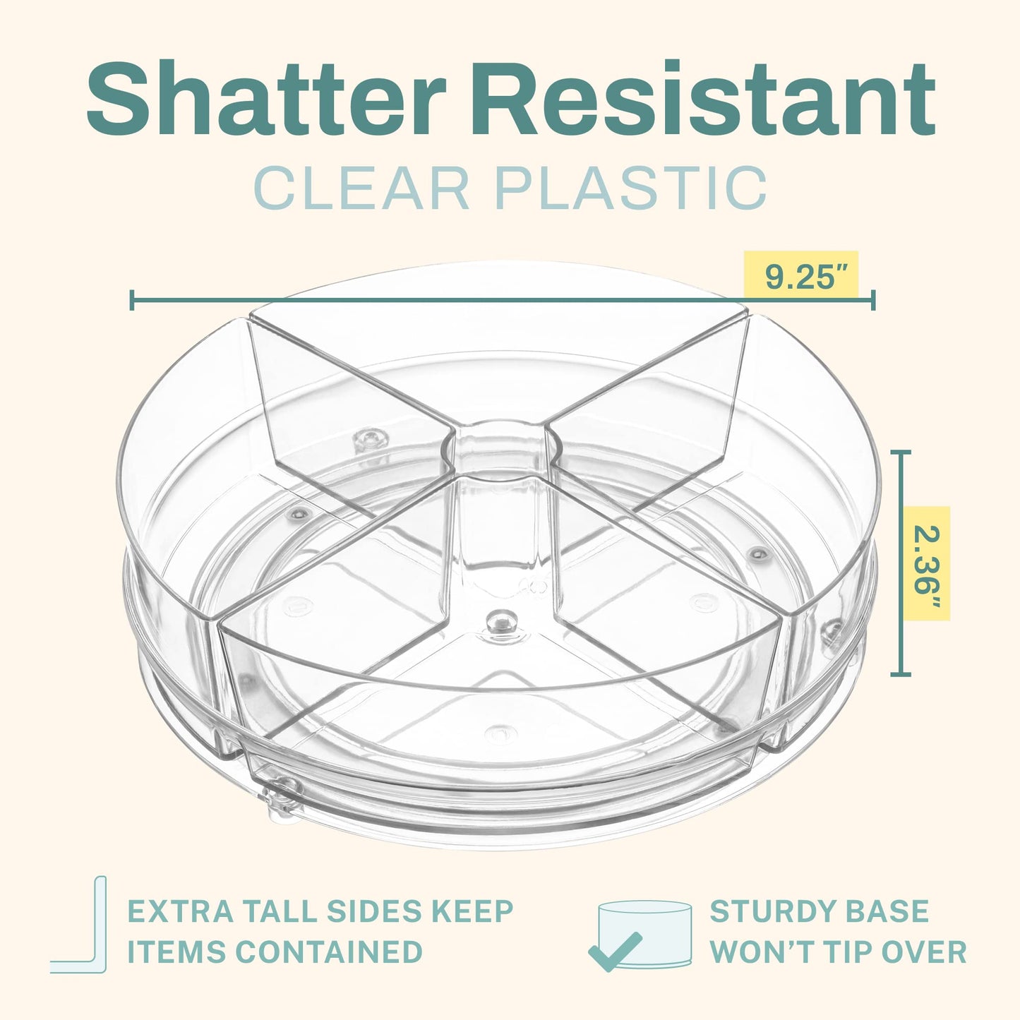 Home Intuition Round Plastic Clear Lazy Susan Turntable Food Storage Container for Kitchen (9" Round, 1 Pack)