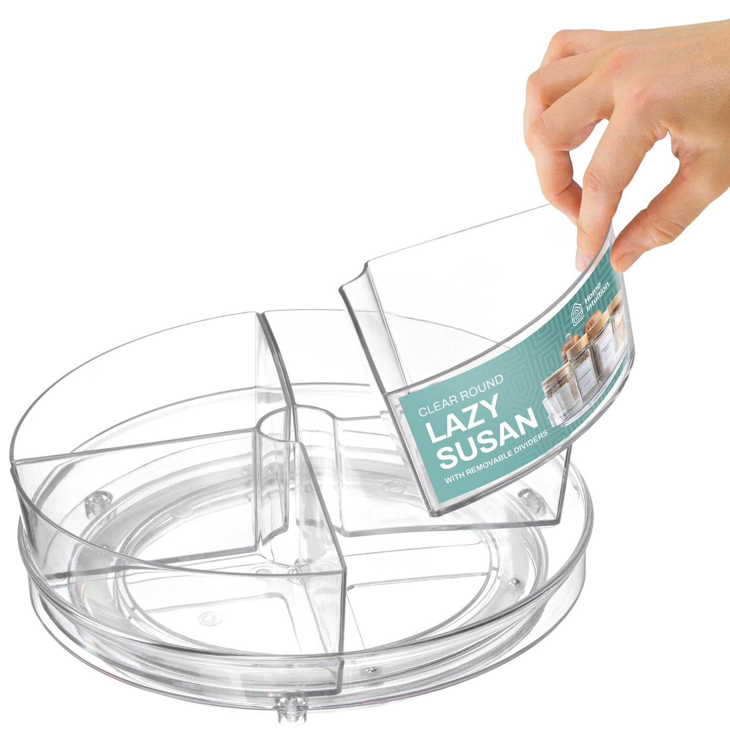 Home Intuition Round Plastic Clear Lazy Susan Turntable Food Storage Container for Kitchen (9" Round, 1 Pack)