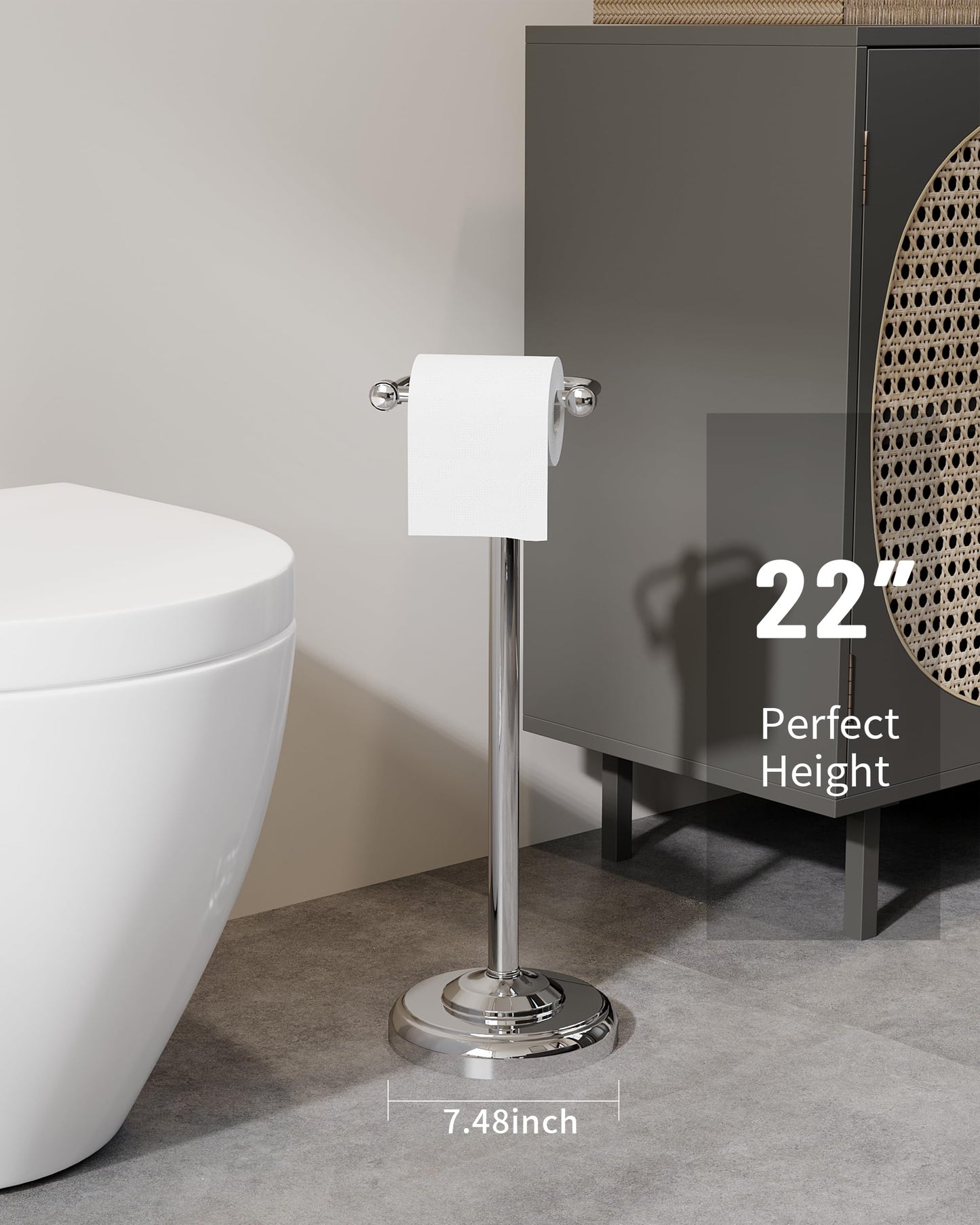 Toilet Paper Holder Stand, Brushed Nickel Toilet Paper Holder Free Standing, Post Pivoting Design & Stable Weighted Base SUS304 Stainless Steel for Bathroom(Mega Roll)