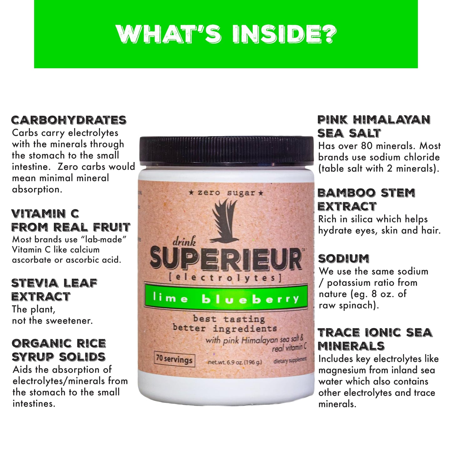 Superieur Electrolytes–Plant Based Electrolyte Supplement w/Sea Minerals for Hydration & Recovery–Keto Friendly, Non-GMO, Zero Sugar, Vegan Healthy Sports Drink Powder–Strawberry Lemon(70 Serv)