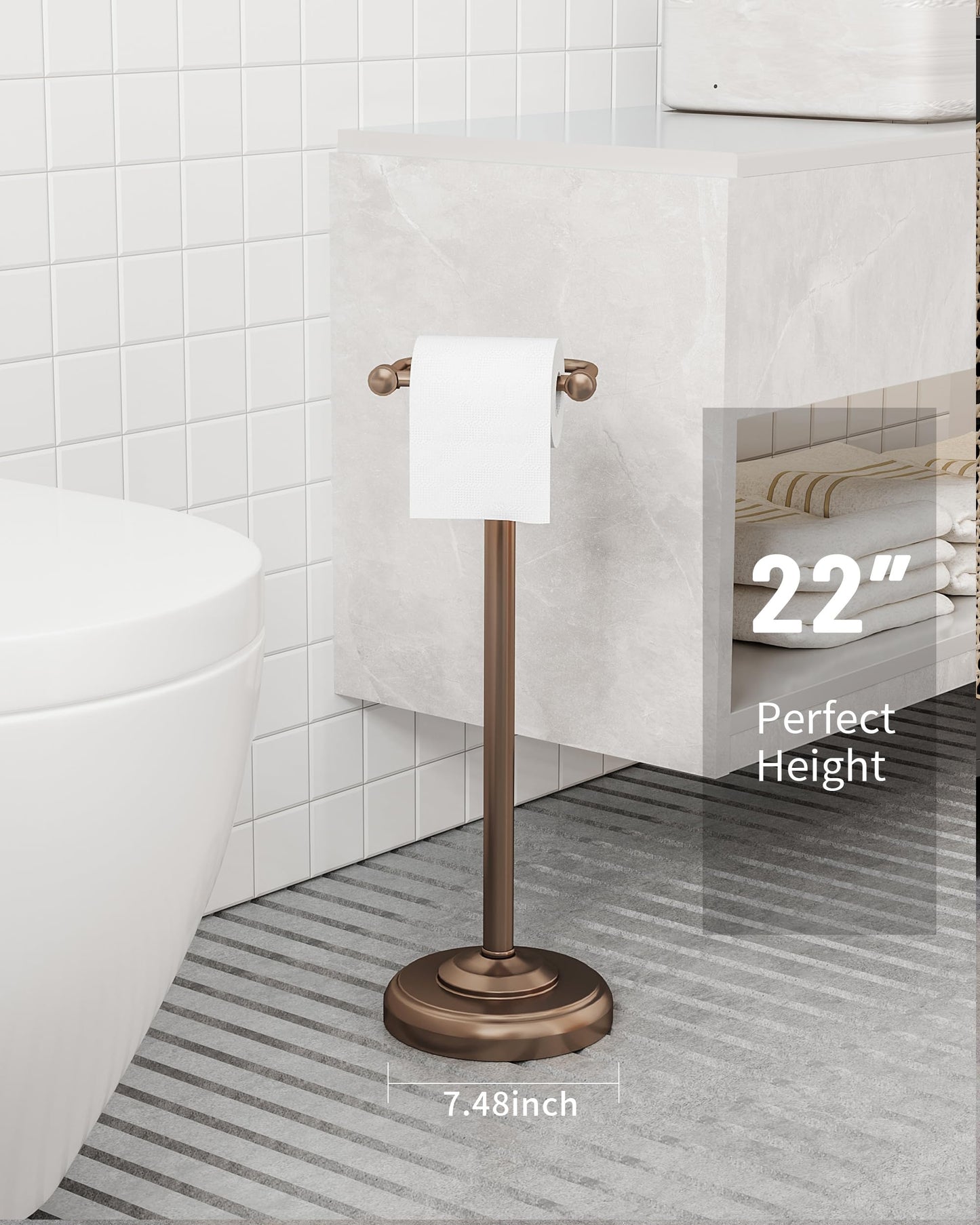 Toilet Paper Holder Stand, Brushed Nickel Toilet Paper Holder Free Standing, Post Pivoting Design & Stable Weighted Base SUS304 Stainless Steel for Bathroom(Mega Roll)