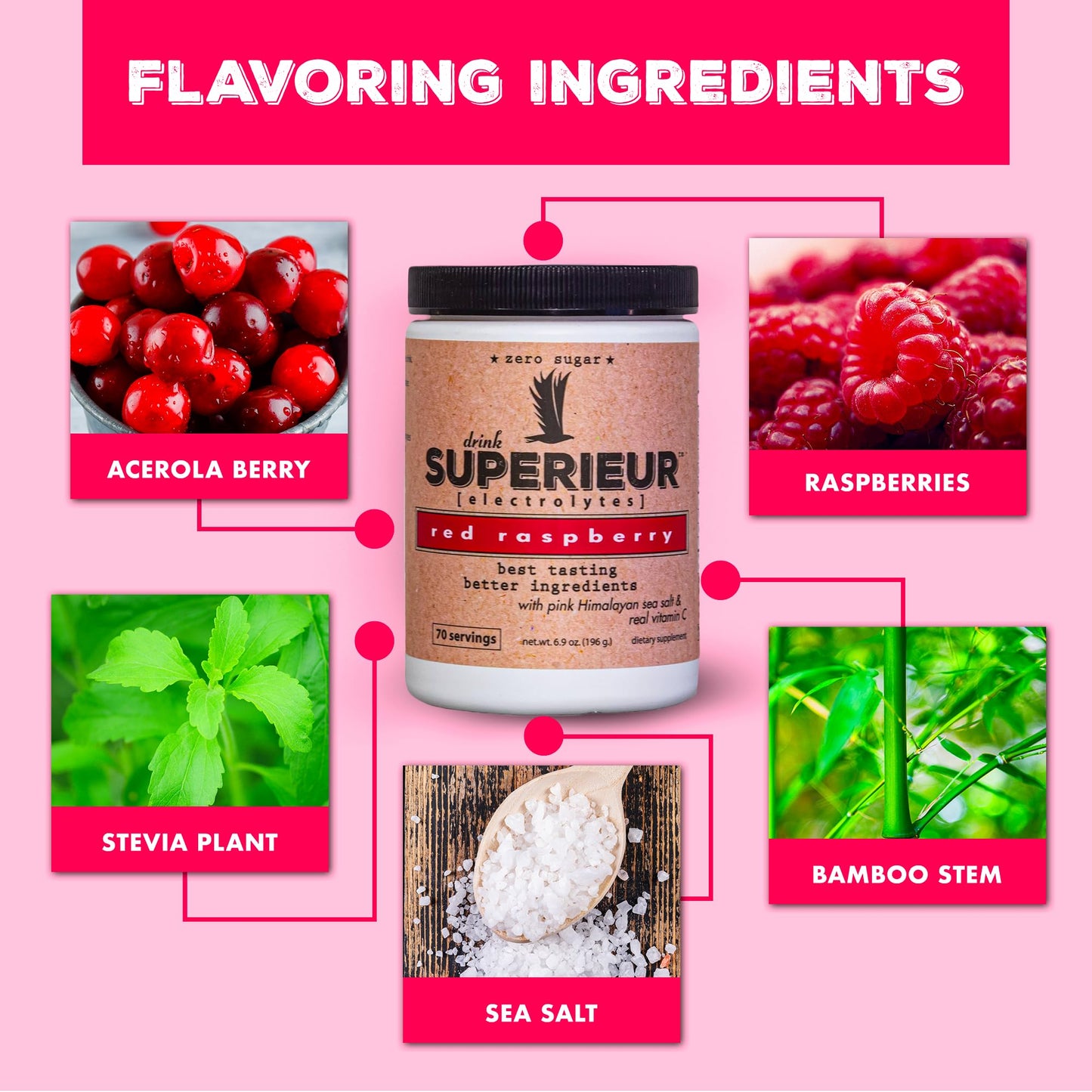 Superieur Electrolytes–Plant Based Electrolyte Supplement w/Sea Minerals for Hydration & Recovery–Keto Friendly, Non-GMO, Zero Sugar, Vegan Healthy Sports Drink Powder–Strawberry Lemon(70 Serv)