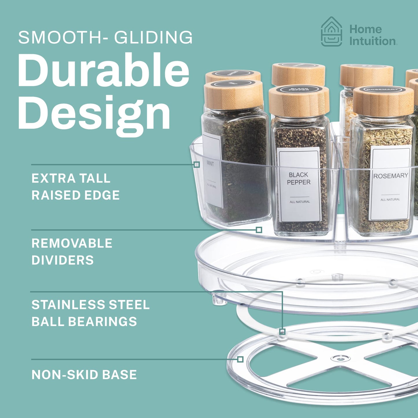 Home Intuition Round Plastic Clear Lazy Susan Turntable Food Storage Container for Kitchen (9" Round, 1 Pack)