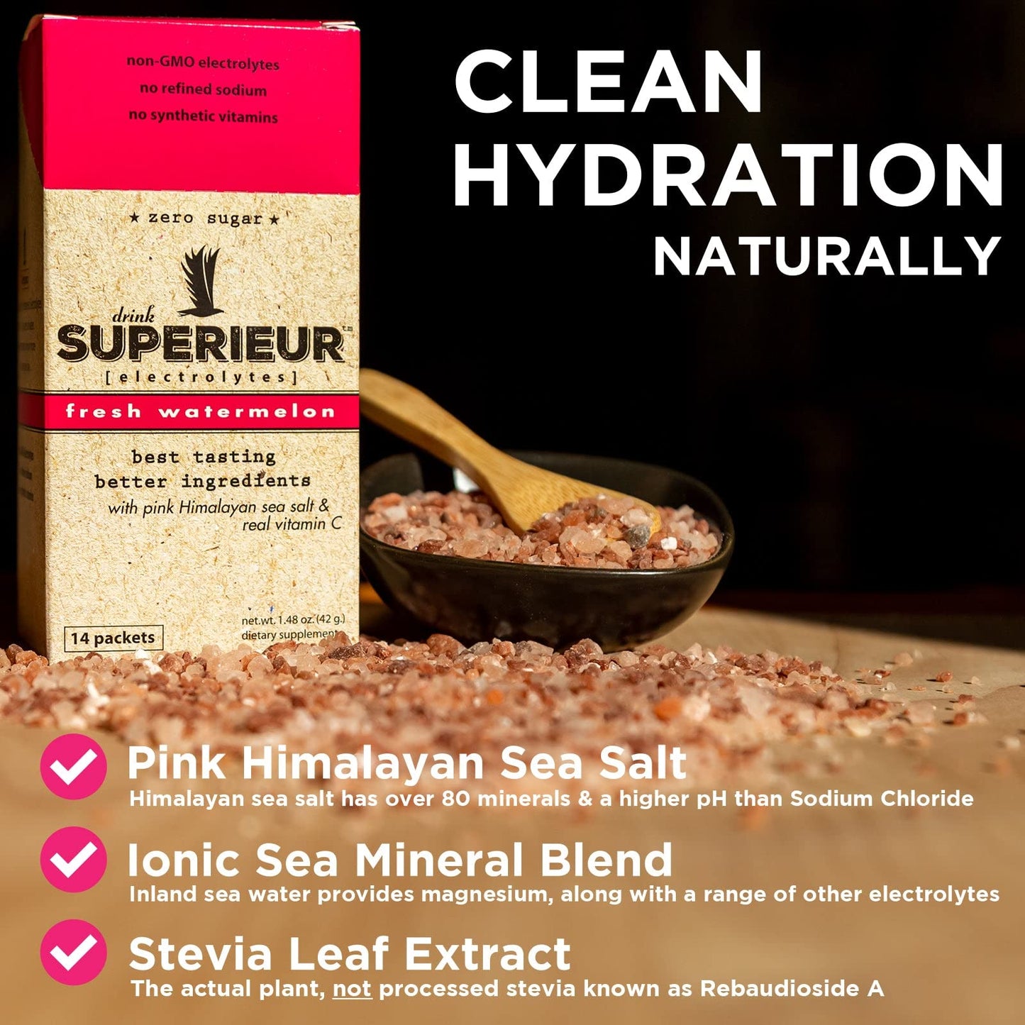 Superieur Electrolytes–Plant Based Electrolyte Supplement w/Sea Minerals for Hydration & Recovery–Keto Friendly, Non-GMO, Zero Sugar, Vegan Healthy Sports Drink Powder–Strawberry Lemon(70 Serv)