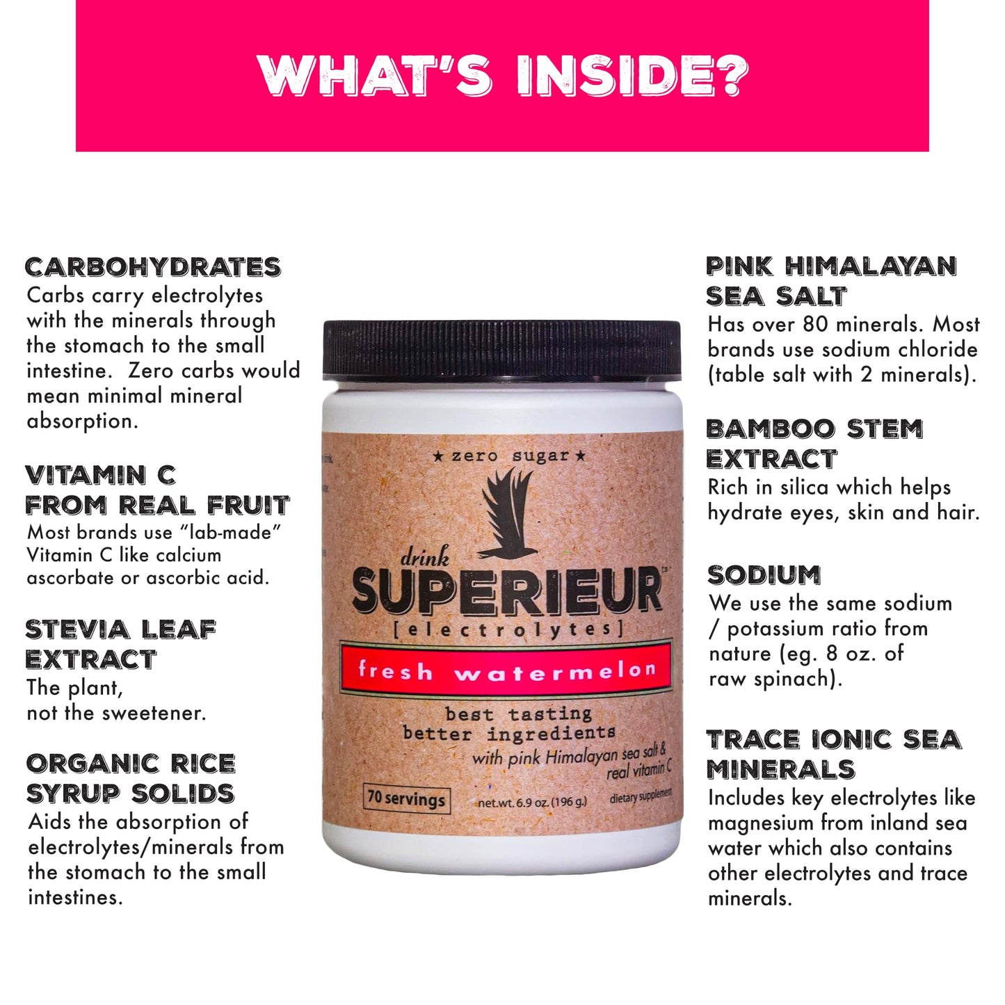 Superieur Electrolytes–Plant Based Electrolyte Supplement w/Sea Minerals for Hydration & Recovery–Keto Friendly, Non-GMO, Zero Sugar, Vegan Healthy Sports Drink Powder–Strawberry Lemon(70 Serv)