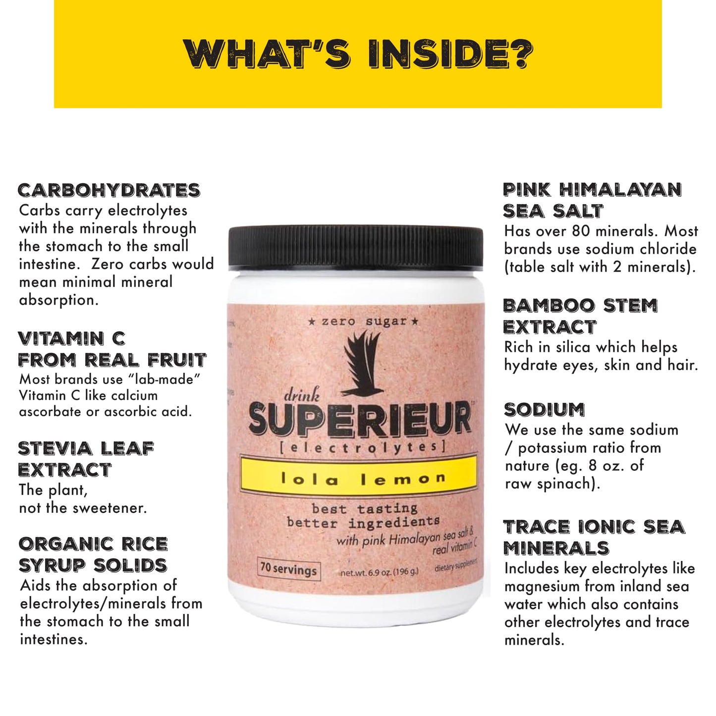 Superieur Electrolytes–Plant Based Electrolyte Supplement w/Sea Minerals for Hydration & Recovery–Keto Friendly, Non-GMO, Zero Sugar, Vegan Healthy Sports Drink Powder–Strawberry Lemon(70 Serv)