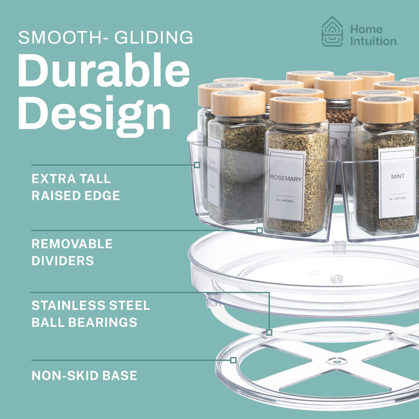 Home Intuition Round Plastic Clear Lazy Susan Turntable Food Storage Container for Kitchen (9" Round, 1 Pack)