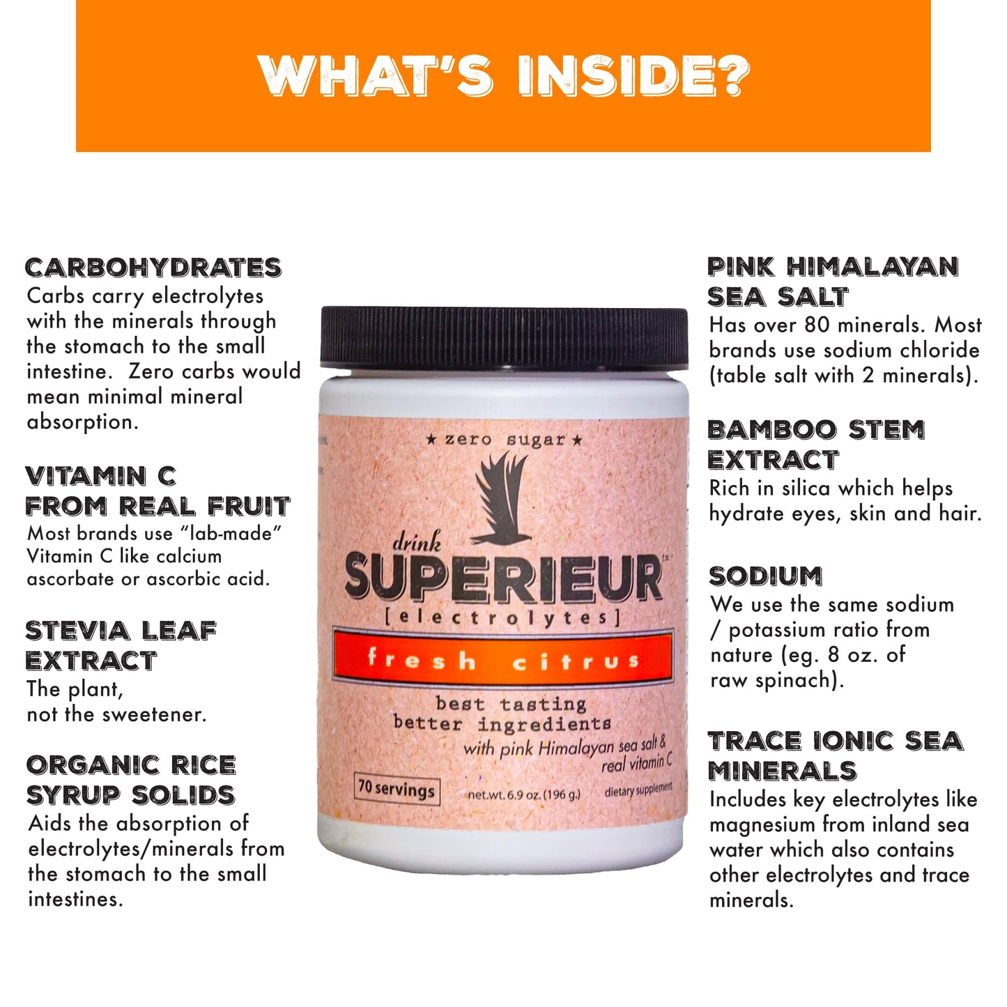 Superieur Electrolytes–Plant Based Electrolyte Supplement w/Sea Minerals for Hydration & Recovery–Keto Friendly, Non-GMO, Zero Sugar, Vegan Healthy Sports Drink Powder–Strawberry Lemon(70 Serv)
