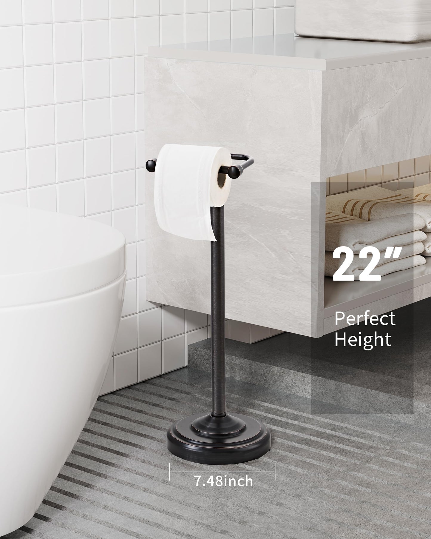 Toilet Paper Holder Stand, Brushed Nickel Toilet Paper Holder Free Standing, Post Pivoting Design & Stable Weighted Base SUS304 Stainless Steel for Bathroom(Mega Roll)
