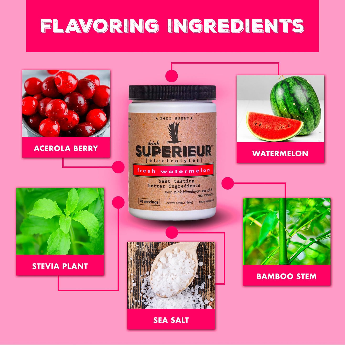 Superieur Electrolytes–Plant Based Electrolyte Supplement w/Sea Minerals for Hydration & Recovery–Keto Friendly, Non-GMO, Zero Sugar, Vegan Healthy Sports Drink Powder–Strawberry Lemon(70 Serv)