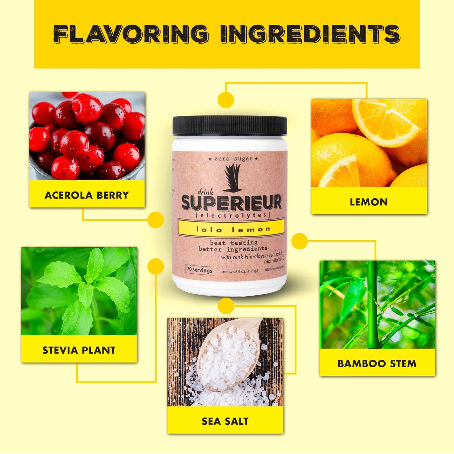 Superieur Electrolytes–Plant Based Electrolyte Supplement w/Sea Minerals for Hydration & Recovery–Keto Friendly, Non-GMO, Zero Sugar, Vegan Healthy Sports Drink Powder–Strawberry Lemon(70 Serv)