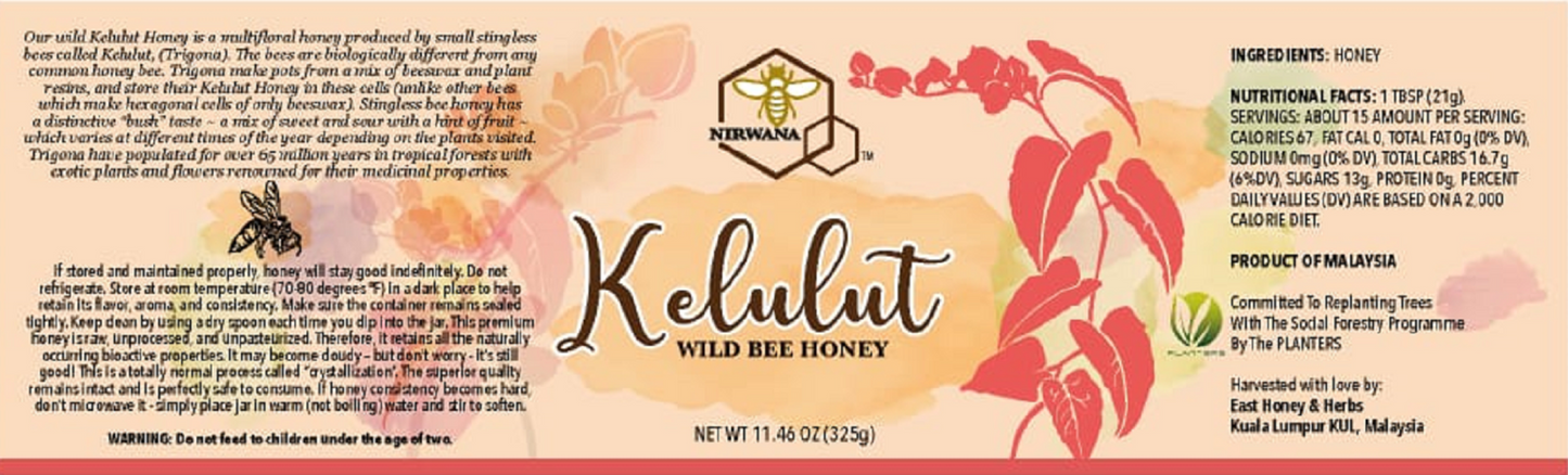 FortuneHoney.com - Kelulut Raw Wild Stingless Bee Honey • Trigona • Multifloral • Unpasteurized • 11.46 oz