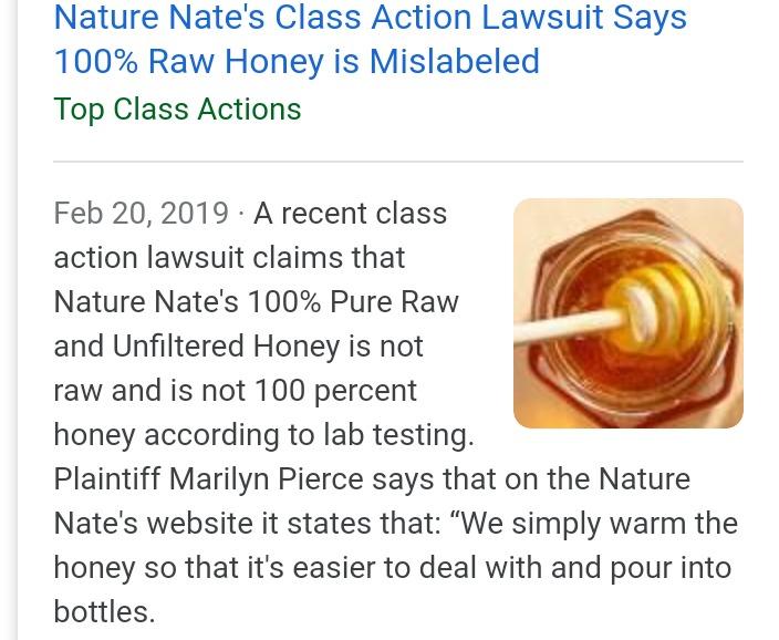Nature Nate’s Class Action Lawsuit Says 100% Raw Honey is Mislabeled