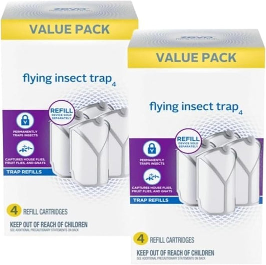Zevo 2 Flying Insect Traps & 2 Cartridges - Plug In Fly Trap & Indoor Bug Catcher for Gnats, House & Fruit Flies - Mess-Free - Use in Any Room - Uses Blue & UV Light (2 Plug In Devices & 2 Cartridges)