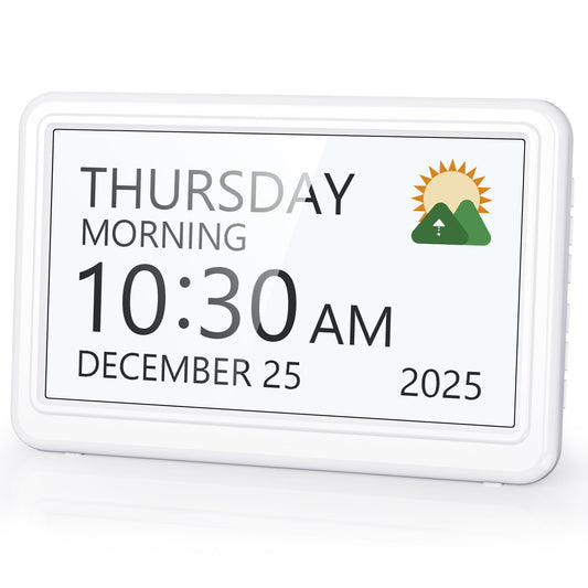 Clock with Day and Date for Elderly, 7" Large Display Digital Calendar Day Clock with 20 Custom Alarms and Medicine Reminders, 12 Display Modes, Dimmable Dementia Alzheimers Clocks for Seniors