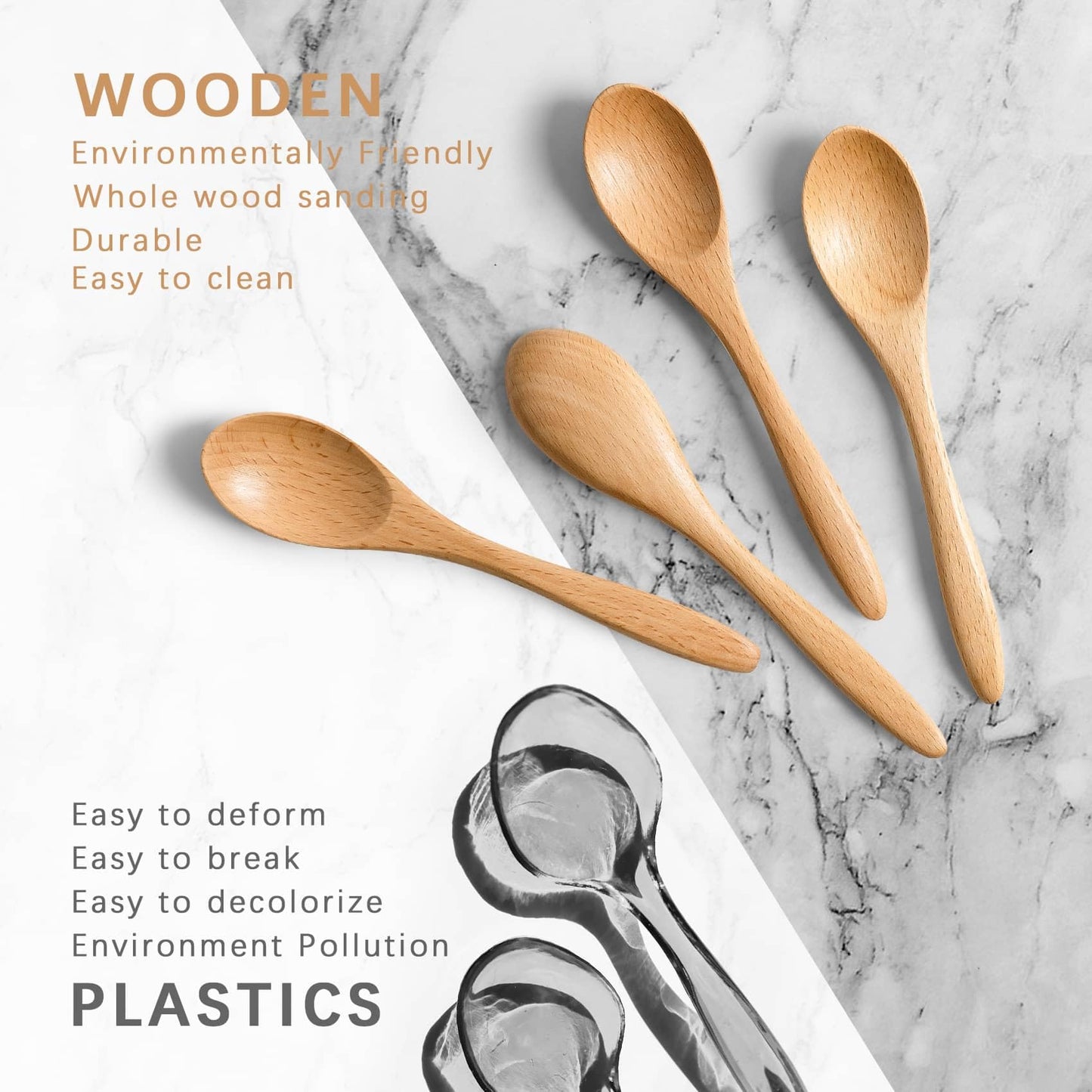 7 PCS Small Wooden Spoons, 5.8 Inch Honey Spoons for Tea, Acacia Wooden Honey Teaspoon for Coffee, Little Tiny Wood Spoons, Bamboo Table Spoon for stirring, Wooden Spoons for Utensils Set