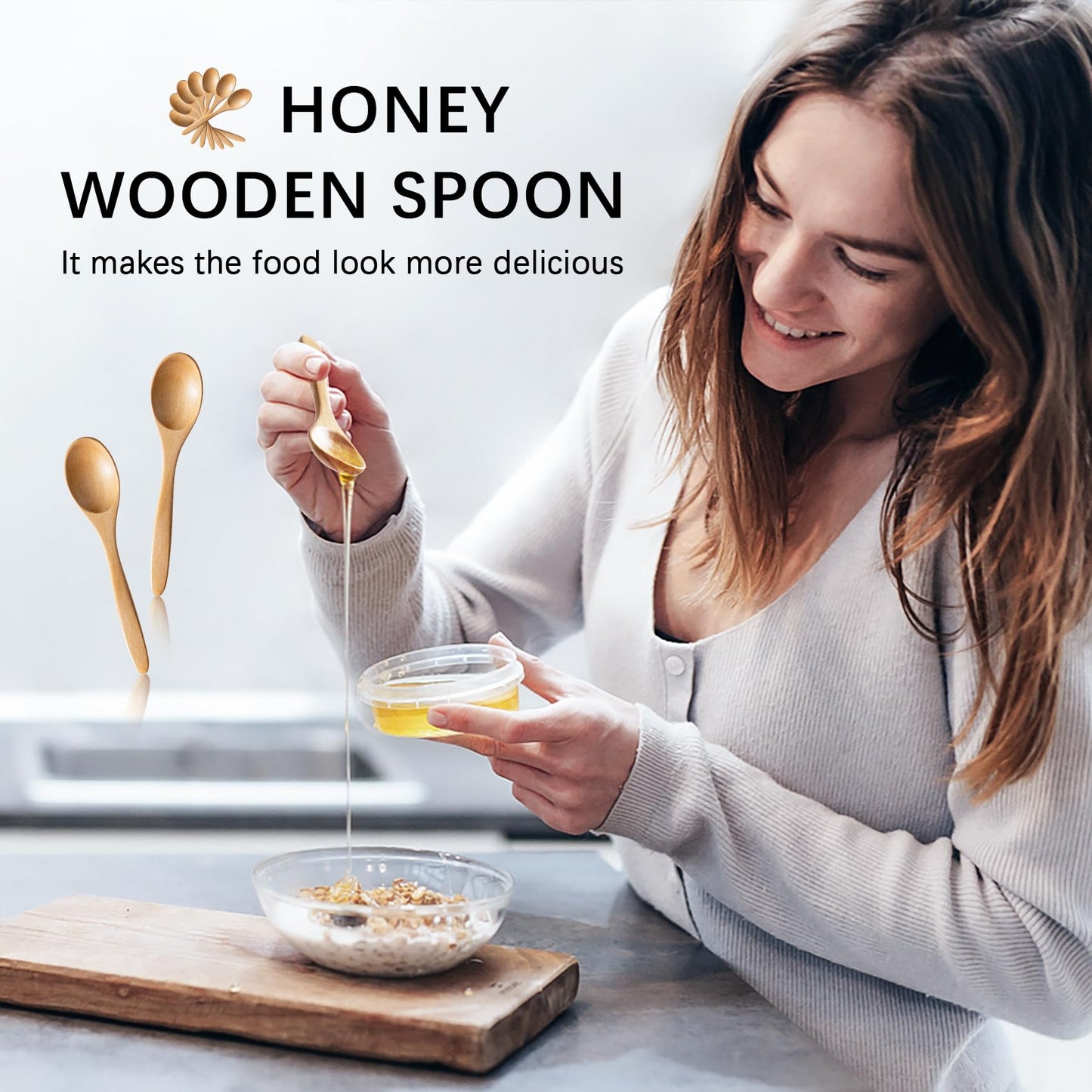 7 PCS Small Wooden Spoons, 5.8 Inch Honey Spoons for Tea, Acacia Wooden Honey Teaspoon for Coffee, Little Tiny Wood Spoons, Bamboo Table Spoon for stirring, Wooden Spoons for Utensils Set