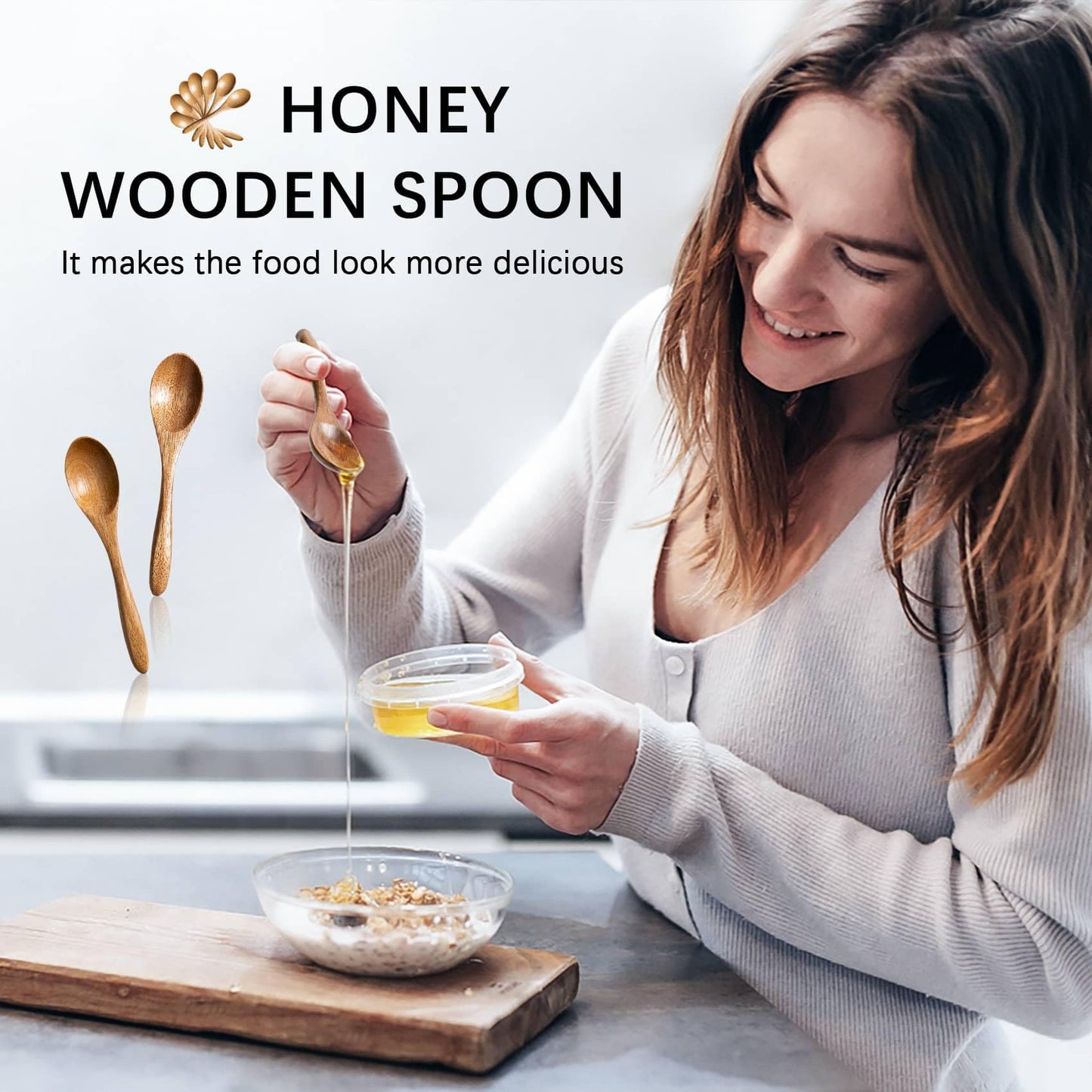 7 PCS Small Wooden Spoons, 5.8 Inch Honey Spoons for Tea, Acacia Wooden Honey Teaspoon for Coffee, Little Tiny Wood Spoons, Bamboo Table Spoon for stirring, Wooden Spoons for Utensils Set